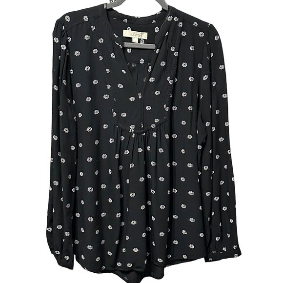 Loft size L black floral long sleeve v neck boho flowy top FLAW-care tag removed - Picture 1 of 5